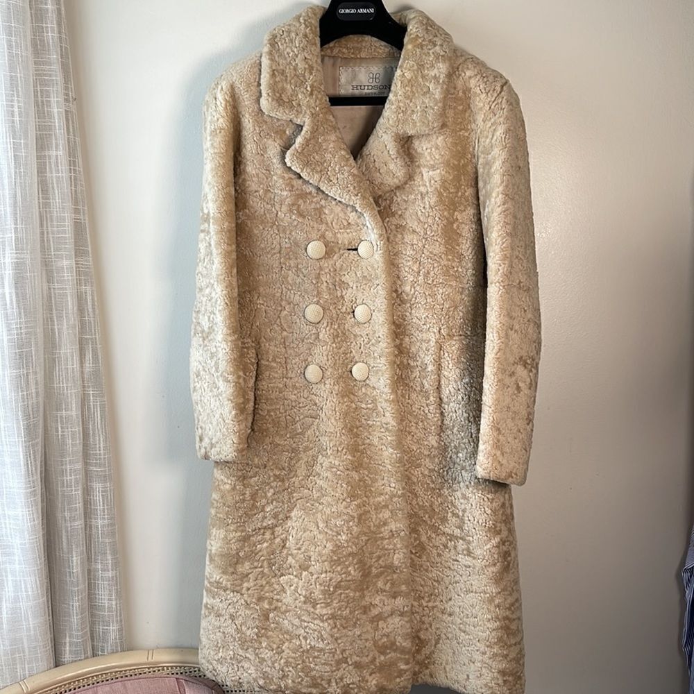 Vintage Hudson's Detroit Lamsbwool Double Breasted Taupe Tan Fur Petti Coat S/6